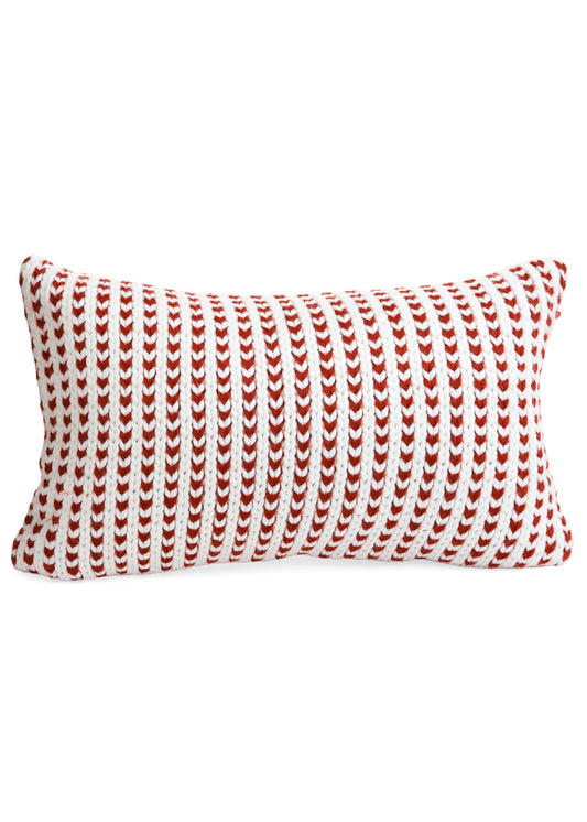 KNIT POLY/ACY WHITE/RED. 12 x 22 Cushion