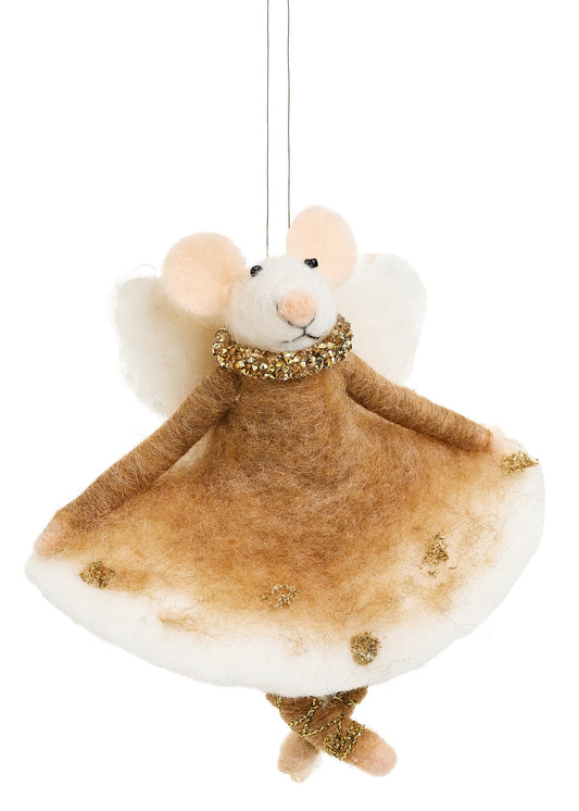 MICE WOOL/POLYESTER CARAMEL ORNAMENT 6X5