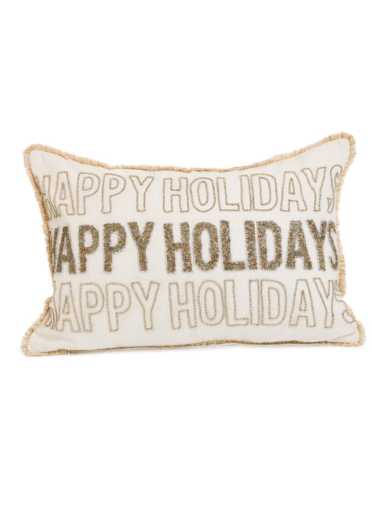 HAPPY HOLIDAYS W/BEAD WORK  CUSHION 14X20