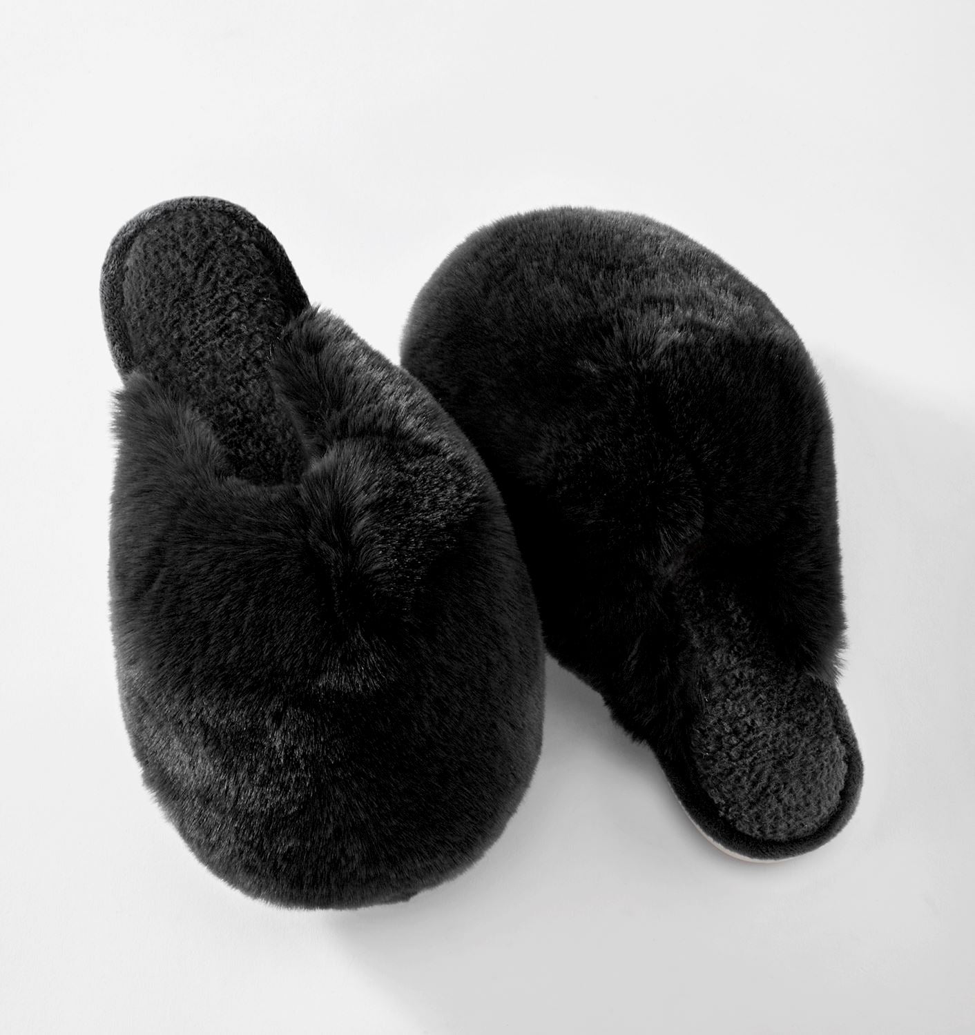 Faux Fur Bubble Slippers, Black