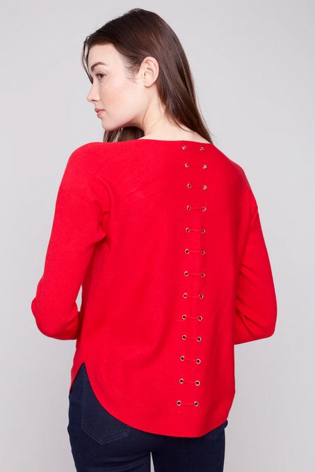 Charlie B Long Sleeves Boat Neck With Pockets C2170Z Crimson
