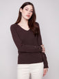 V neck ribbed sweater with gold heart accents C2860-77C