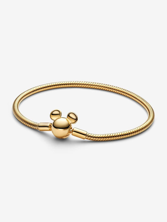 563736 Disney Mickey Mouse Clasp Moments Snake Chain Bracelet 14k Gold-