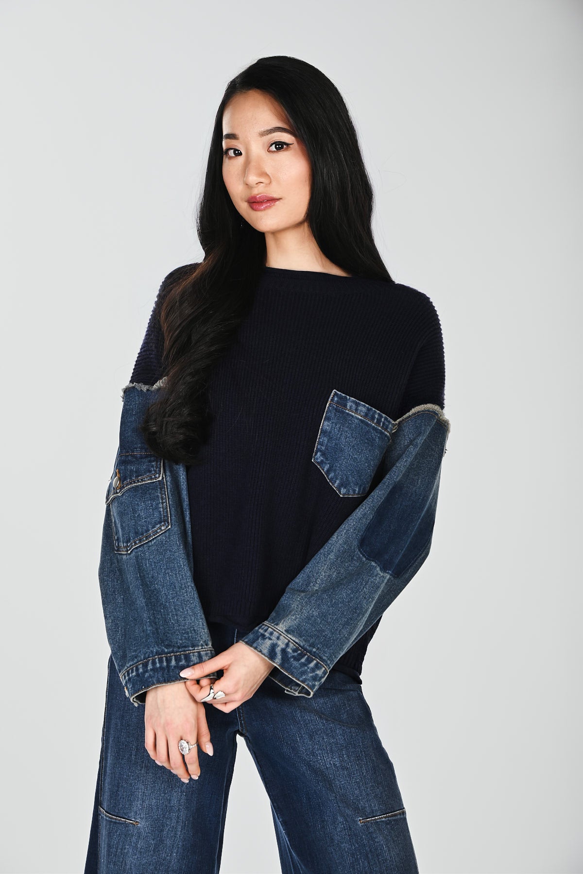 Denim accent knit sweater Frank Lyman  264857