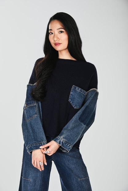 Denim accent knit sweater Frank Lyman  264857