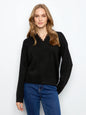 V-Neck Sweater With Woven Leopard Neck Trim C2081/635C BLACK