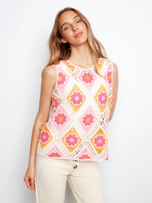 Flower Sleeveless Crochet Tank Apricot C4610D-777C