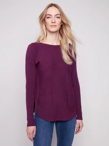 Long Sleeve sweater with eyelet lace back C2170Z