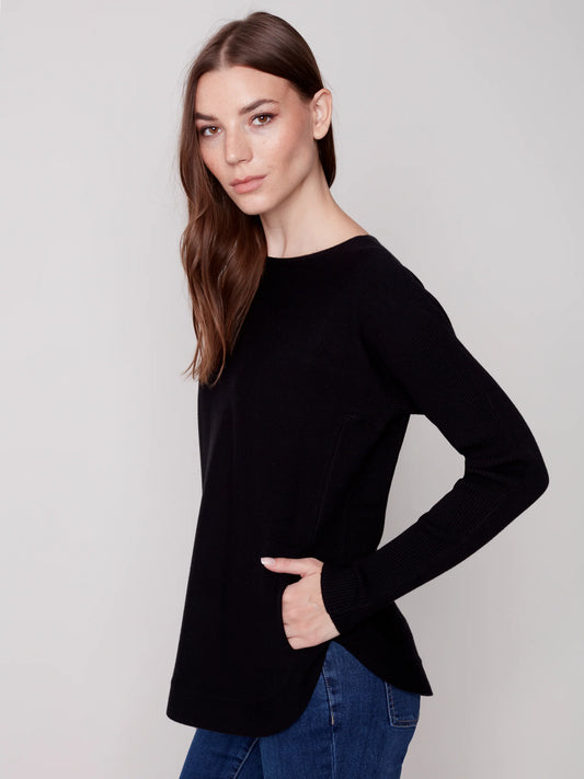 Long Sleeve sweater with eyelet lace back C2170Z