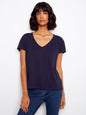 NAVY COTTON DROP SHOULDER V-NECK T-SHIRT C1428-463B