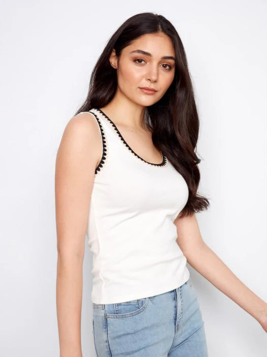 Knit Tank with crochet detail on neckline C1430-378C