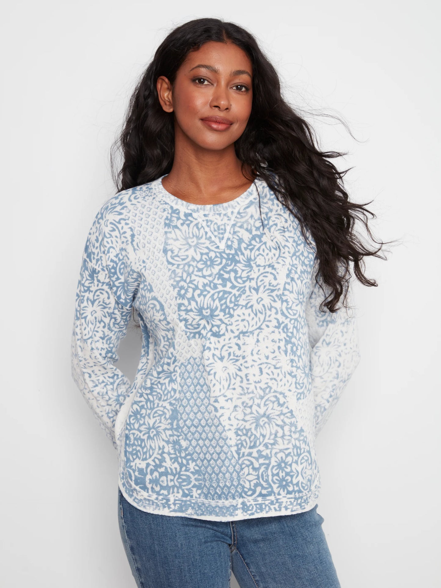 Long Sleeve Crew Neck Printed On Reverse Sweater C2010P/261B