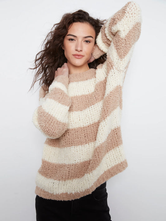 Striped Boucle Yarn Sweater C2027-693C TAN