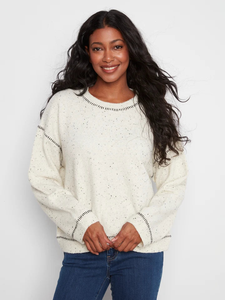 Crew Neck Sweater With Whipstitch Detail C2041/663C COOKIE & CREAM