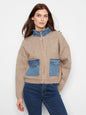 Long Sleeve Zipped Sweater Jacket With Denim Pockets & Collar C2045/716C