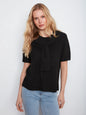 Short Sleeve Crew Neck Sweater With Combined Sleeves Detail C2069/690C BLACK