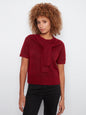 Short Sleeve Crew Neck Sweater With Combined Sleeves Detail C2069/690C CRANBERRY