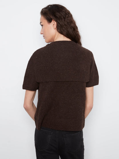 Short Sleeve Crew Neck Sweater With Combined Sleeves C2069-690C COFFEE