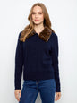 Plushy Button Up Cardigan with Faux Fur Collar C2138/736A 117 NAVY