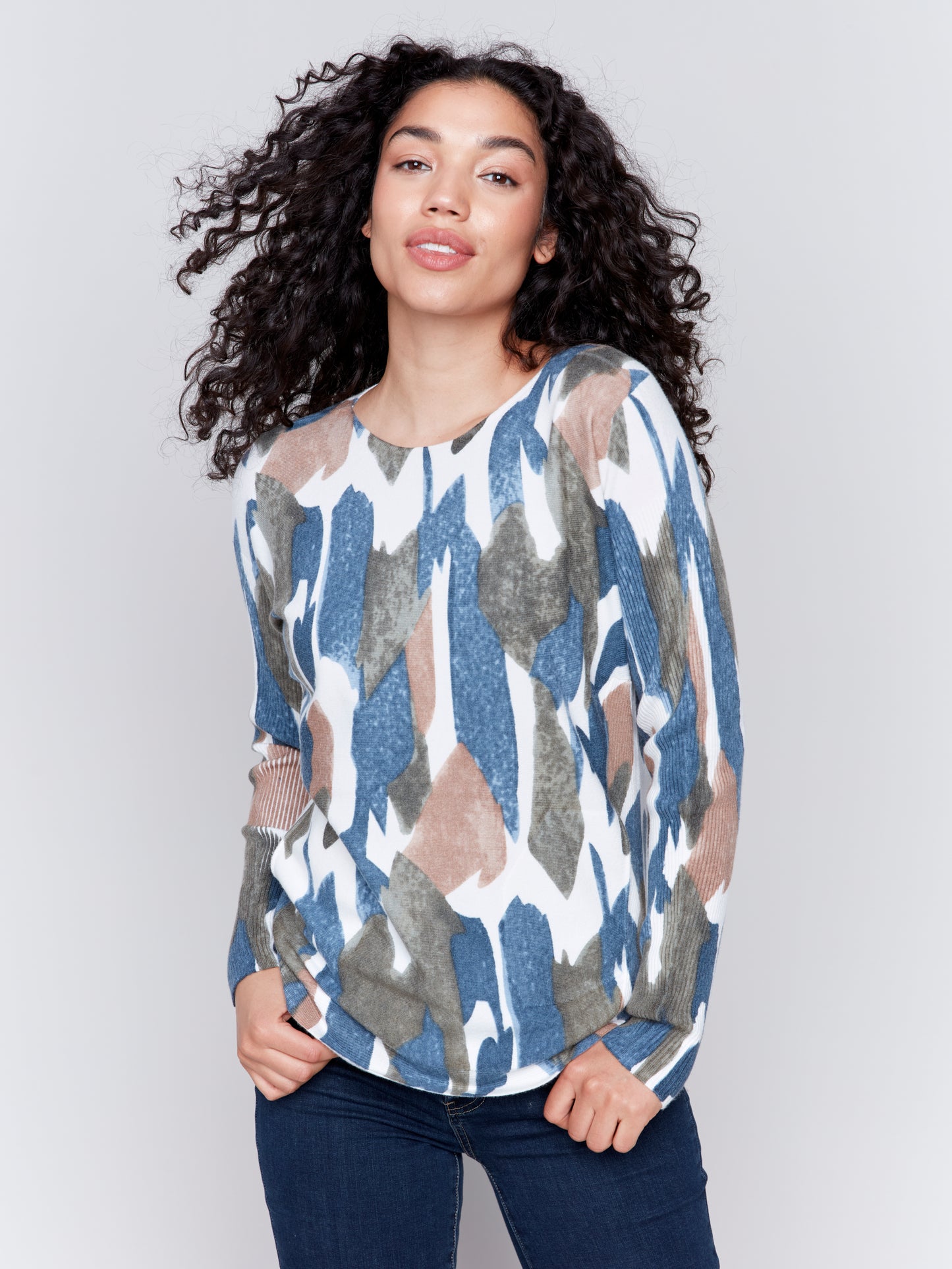 Printed Round Hem Sweater