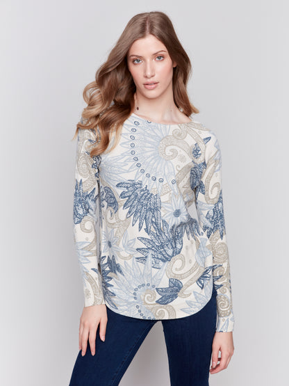 Printed Round Hem Sweater