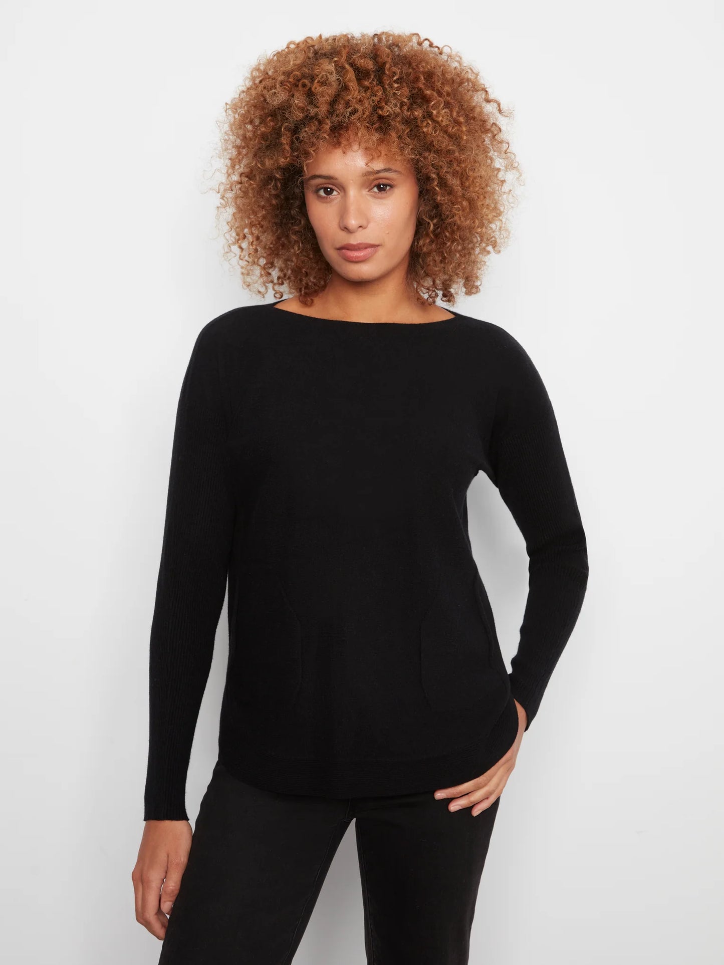 Long Sleeve Boat Neck Sweater with Eyelets Detail At Back C2170ZR/464A BLACK
