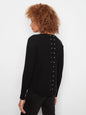 Long Sleeve Boat Neck Sweater with Eyelets Detail At Back C2170ZR/464A BLACK