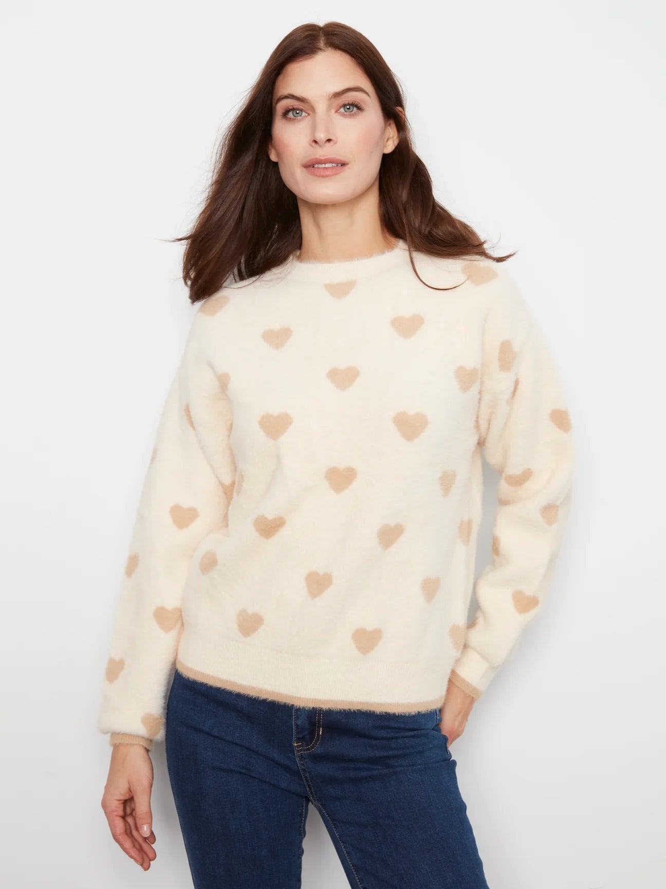 All Over Heart Crew Neck Sweater C2172-814C