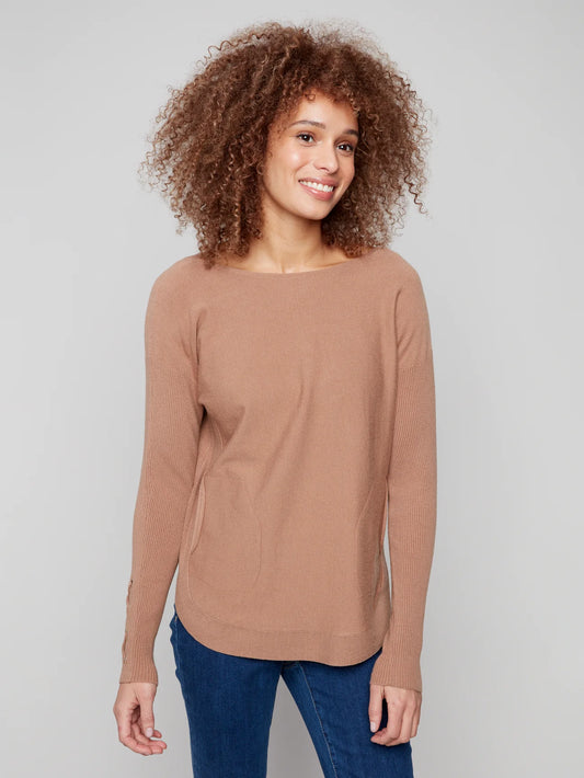 CHARLIE B C2380Y SWEATER WITH LACE UP CUFFS