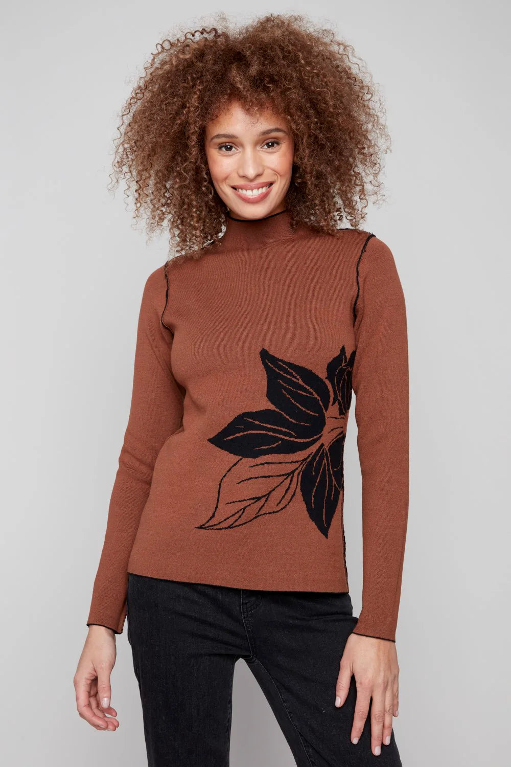 Charlie B C2681PR- 965B Gutsy Knit Mock Neck Sweater