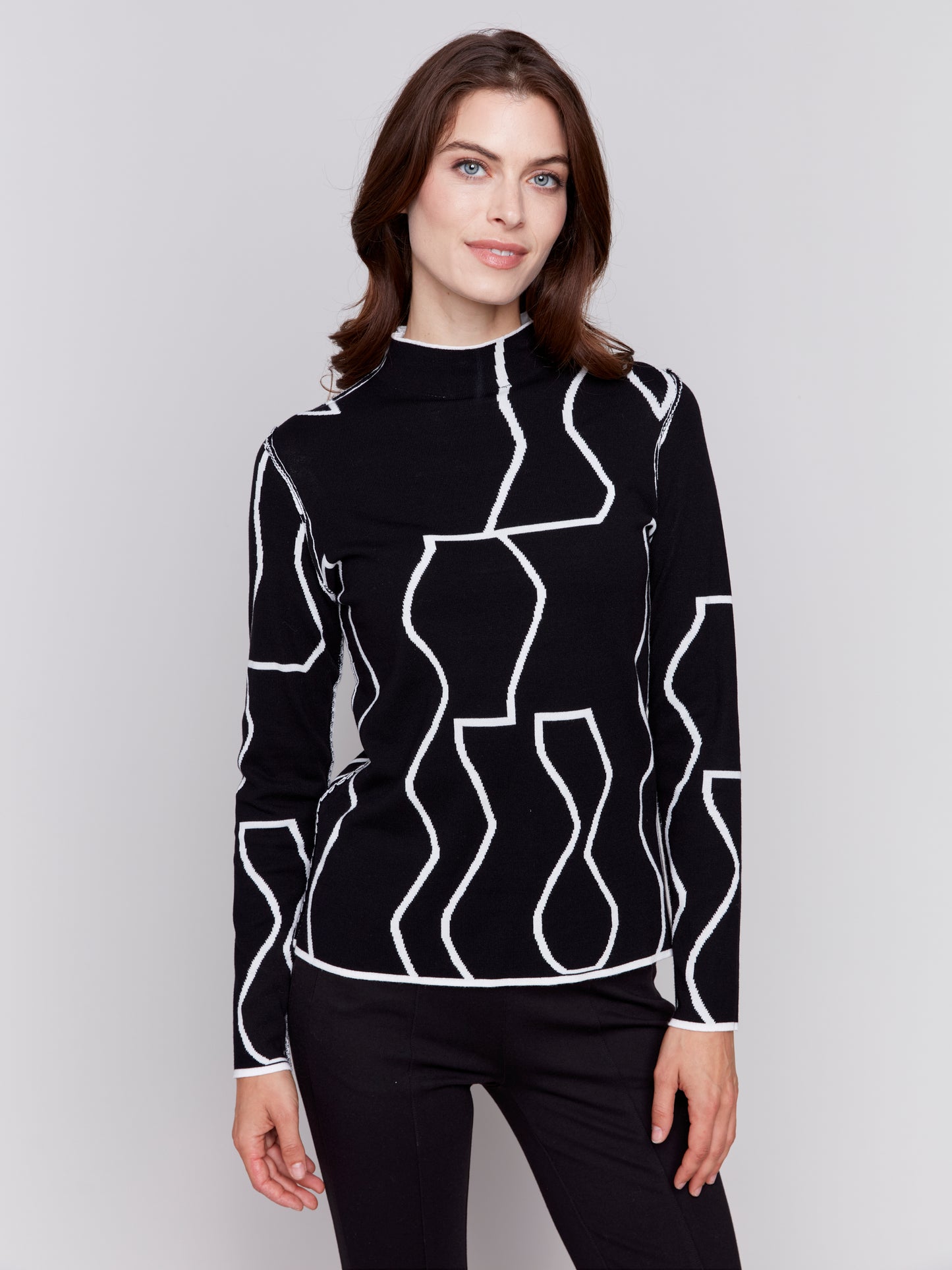 Reversible Jacquard Mock Neck Sweater