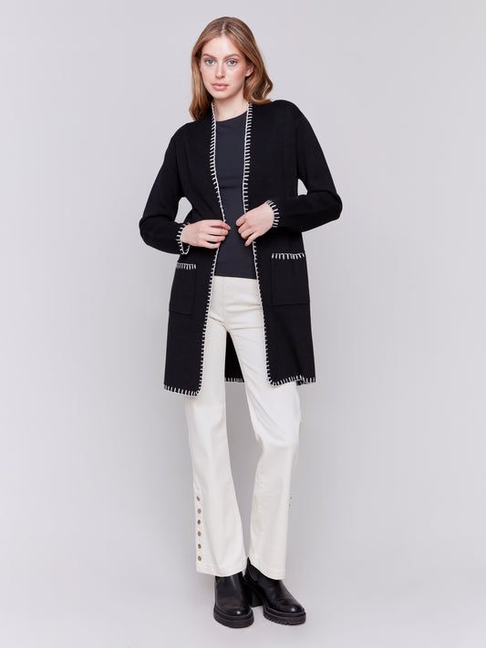 Blanket Stitch Long Cardigan