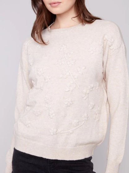 Crew Neck Sweater with Tonal Embroidery C2821