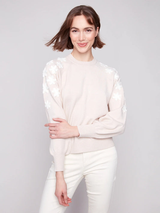 Cream sweater with floral accents C2850