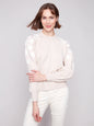 Cream sweater with floral accents C2850