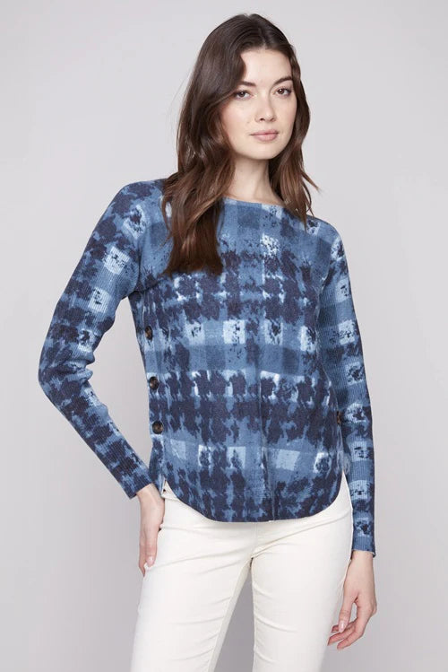 CHARLIE B C2871 BOAT NECK SWEATER WITH SIDE BUTTONS DETAIL