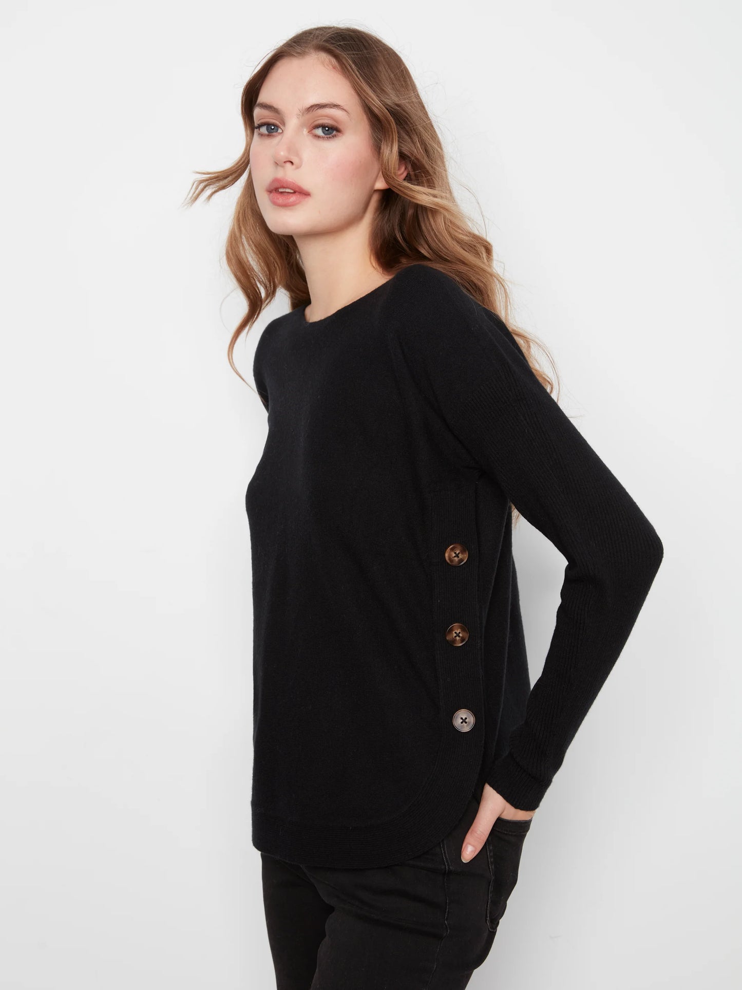 Boat Neck Sweater With Side Buttons Detail C2871R-464A