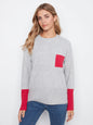 Long Sleeve Drop Shoulder Color Block Sweater With Chest Pocket C2928R-690C