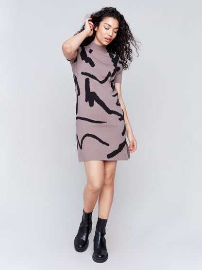 Short-Sleeve Mock Neck Sweater Dress