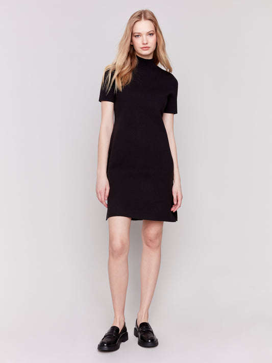 Short-Sleeve Mock Neck Sweater Dress