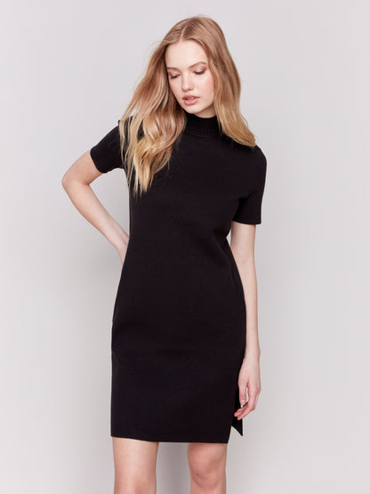 Short-Sleeve Mock Neck Sweater Dress