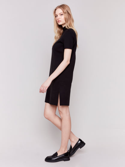 Short-Sleeve Mock Neck Sweater Dress