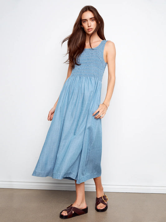 Charlie B Maxi Dress With Smocking BLUE C3235-578C