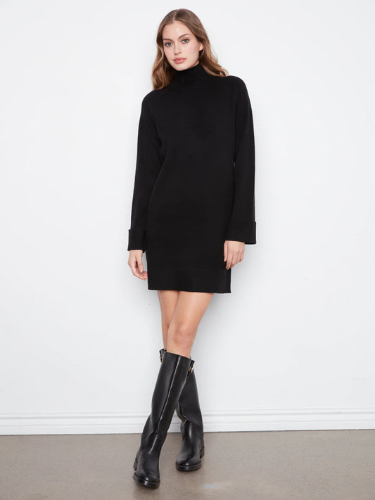Long Sleeve Mock Neck Sweater Dress C3263-811C BLACK