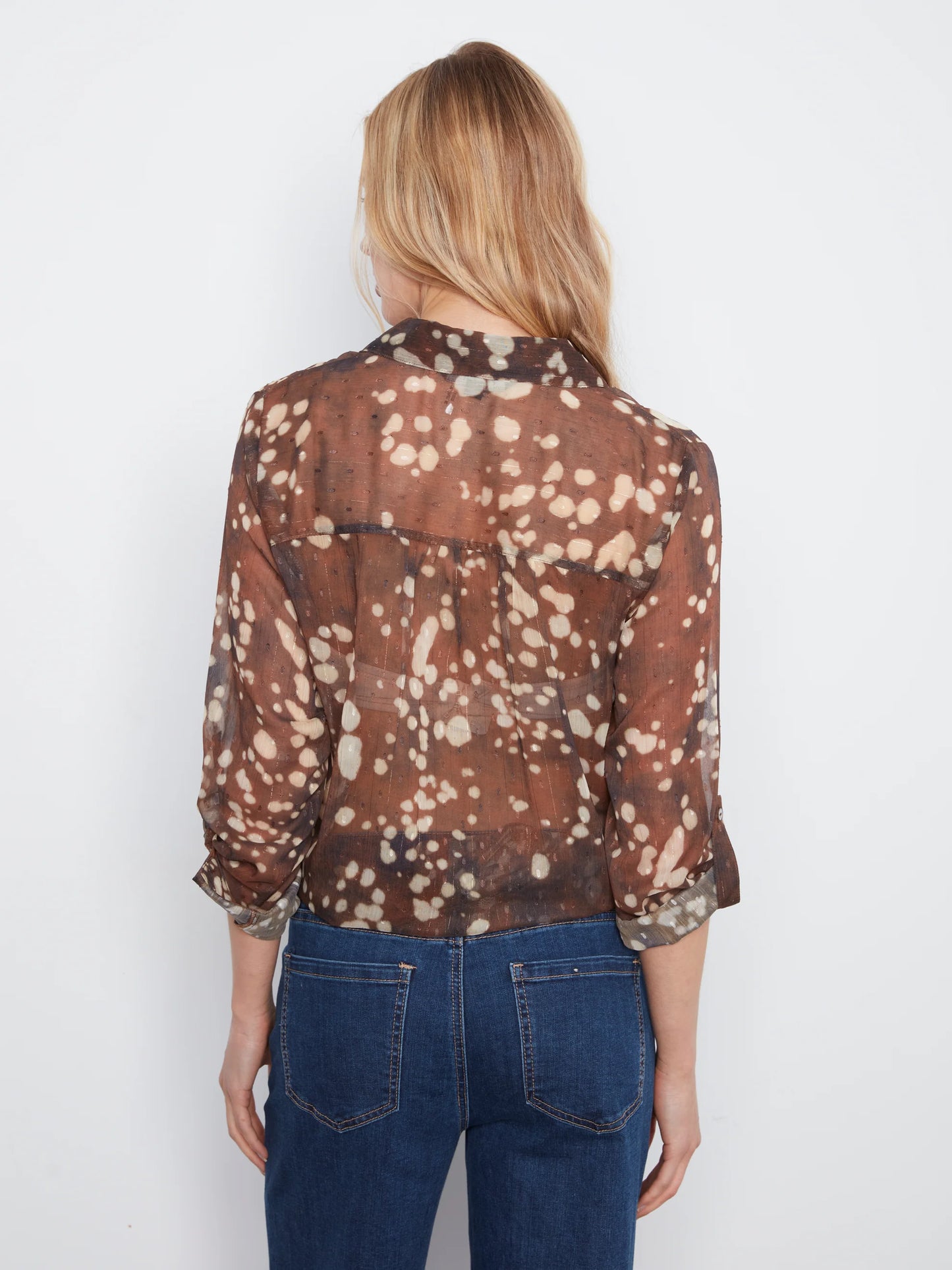 Long Sleeve Button Up Blouse with Front Tie C4308PP-335C