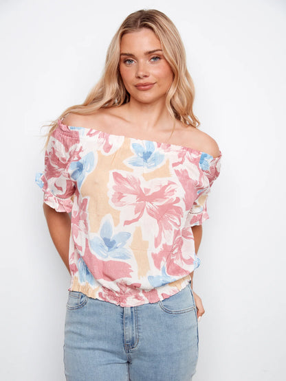 Charlie B off shoulder blouse with printed pattern FLOWERY C4554PR-808B