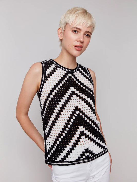 SLEEVELESS CROCHET CREW NECK TOP