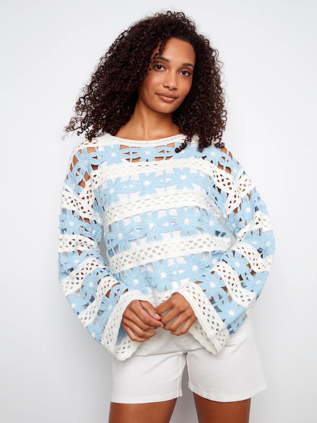 Crochet Top 3/4 Sleeve Bluebell C4647E-777C