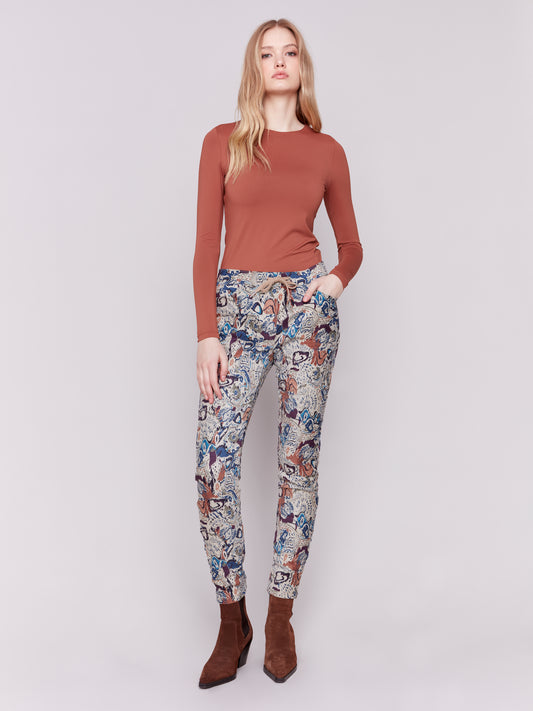 Printed Suede Crinkle Jogger Pants