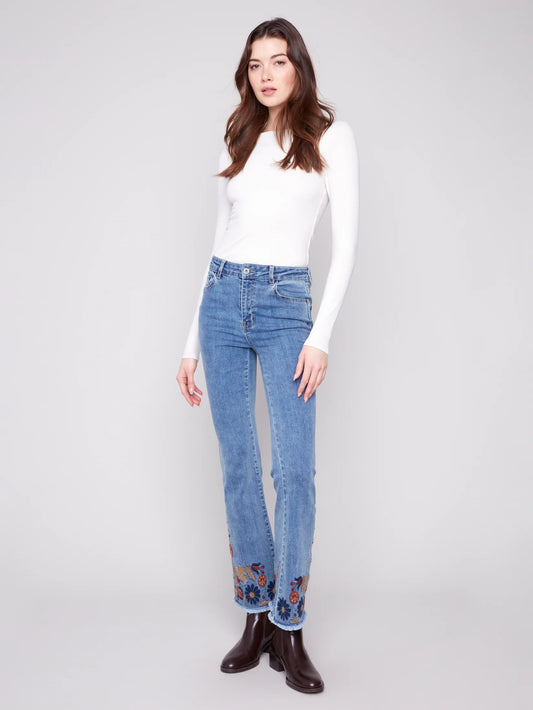 Charlie B C5667/ 431A Flare Leg Denim with embroidery